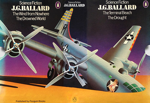 Artwork JG Ballard box set showing crashed WW2 bomber